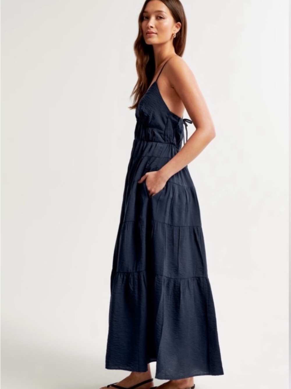 Abercrombie & Fitch Navy Tiered Maxi Dress with Spaghetti Straps